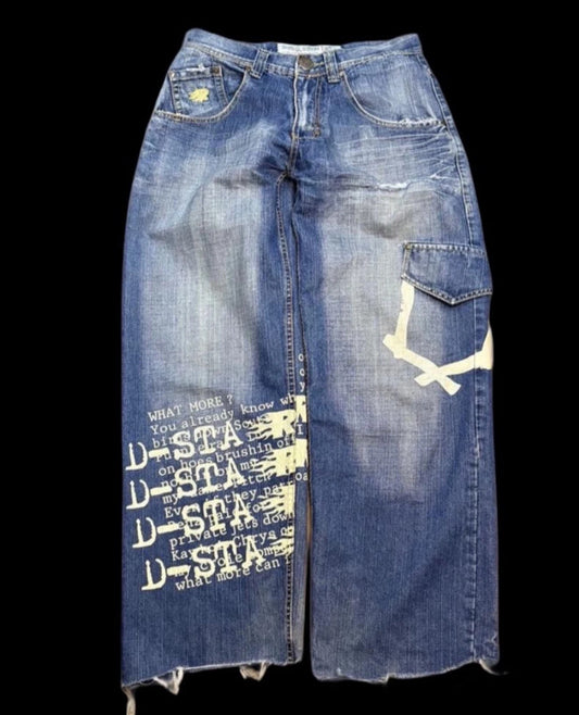 Y2k D Star Jeans Baggy print lettering HipHop Vintage 2000’