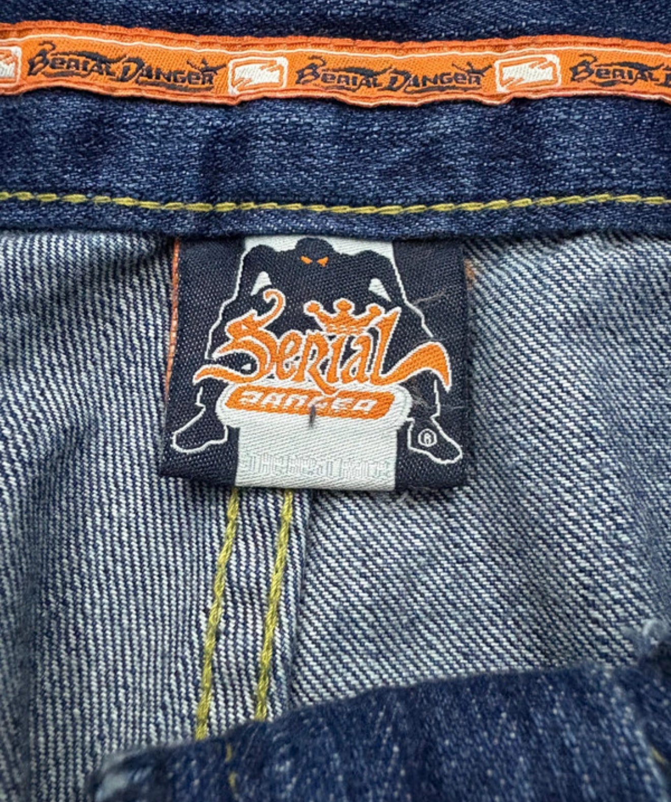Y2k Hip hop Baggy Jorts Jeans Danger Serial Blue Washed SD Embroireded