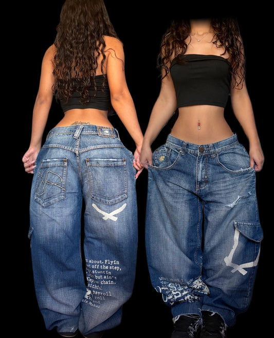 Y2k D Star Jeans Baggy print lettering HipHop Vintage 2000’